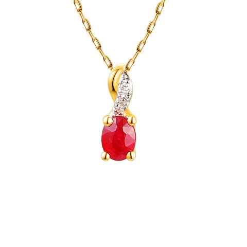 Zawieszka z żółtego złota z rubinem w szlifie owalnym i diamenami (P82444 Y RU)