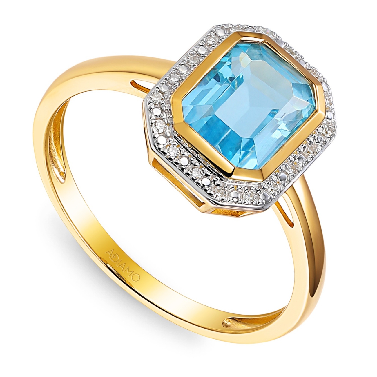 Pierścionek z niebieskim topazem w szlifie emerald i diamentami (R97349 Y BT): 10