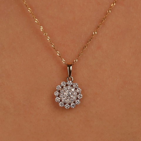 Zawieszka z żółtego złota z diamentami - kwiat (P83225 Y)