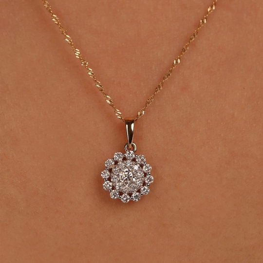 Zawieszka z żółtego złota z diamentami - kwiat (P83225 Y)