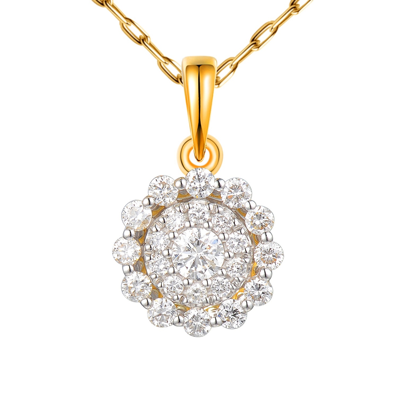 Zawieszka z żółtego złota z diamentami - kwiat (P83225 Y)