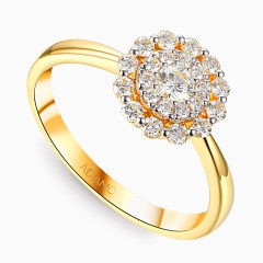 Pierścionek z żółtego złota z diamentami o kwiecistym wzorze (R83225 Y)