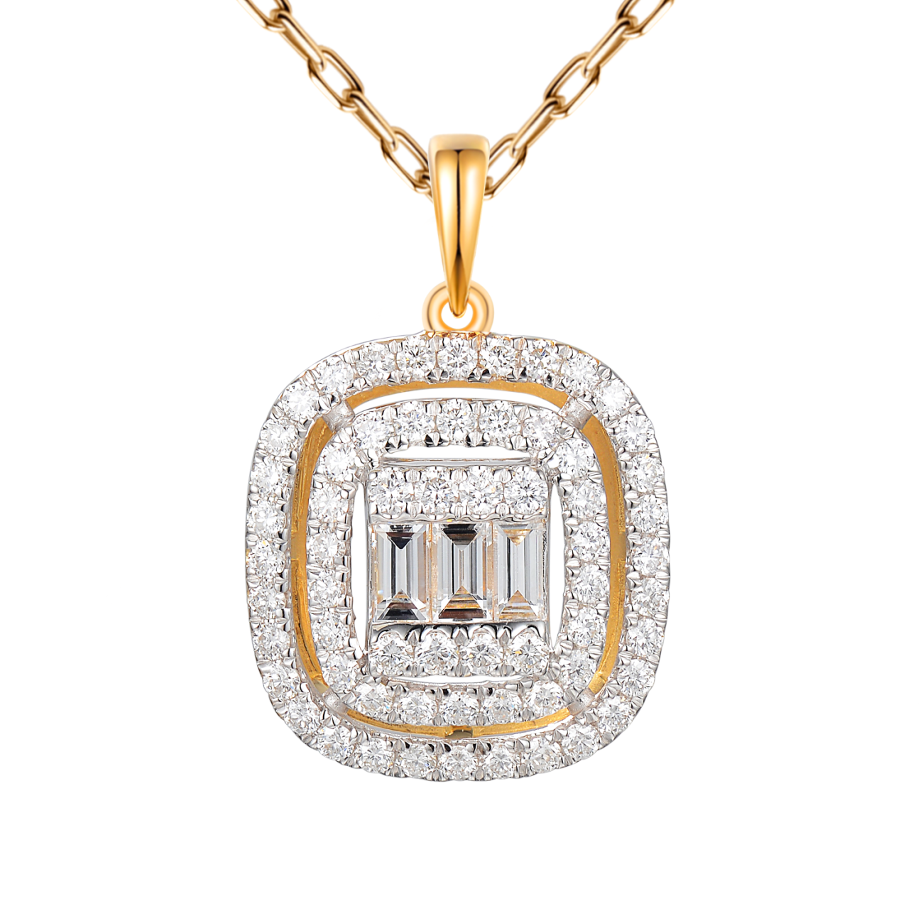 Zawieszka z żółtego złota z diamentami w szlifie bagietowym (P50955 Y)
