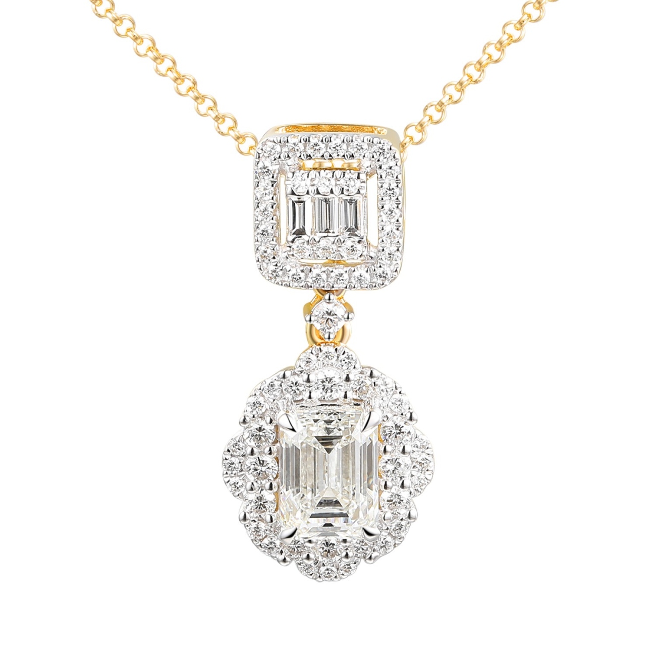 Zawieszka z żółtego złota z diamentami laboratoryjnymi - szlif szmaragdowy (P98879 Y LGD 1,07ct)