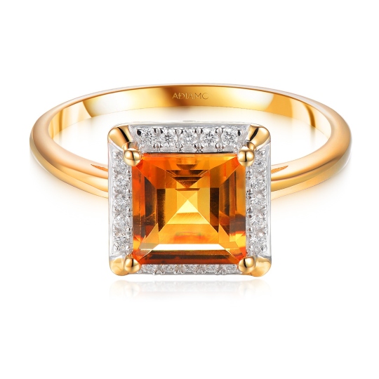 Pierścionek z żółtego złota z cytrynem w szlifie kwadratowym i diamentami (R77951 Y CT): 15