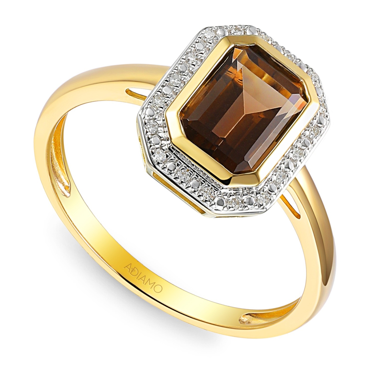Pierścionek z żółtego złota z kwarcem dymnym w szlifie emerald i diamentami (R97349 Y SQ): 15
