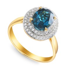 Pierścionek z żółtego złota z london blue topazem i diamentami (R60405 Y LBT)