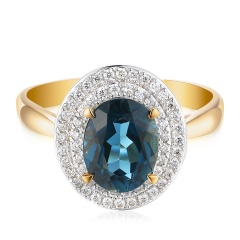 Pierścionek z żółtego złota z london blue topazem i diamentami (R60405 Y LBT)