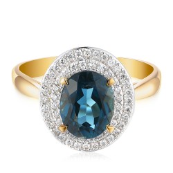 Pierścionek z żółtego złota z london blue topazem i diamentami (R60405 Y LBT): 10 - zdjęcie: 3