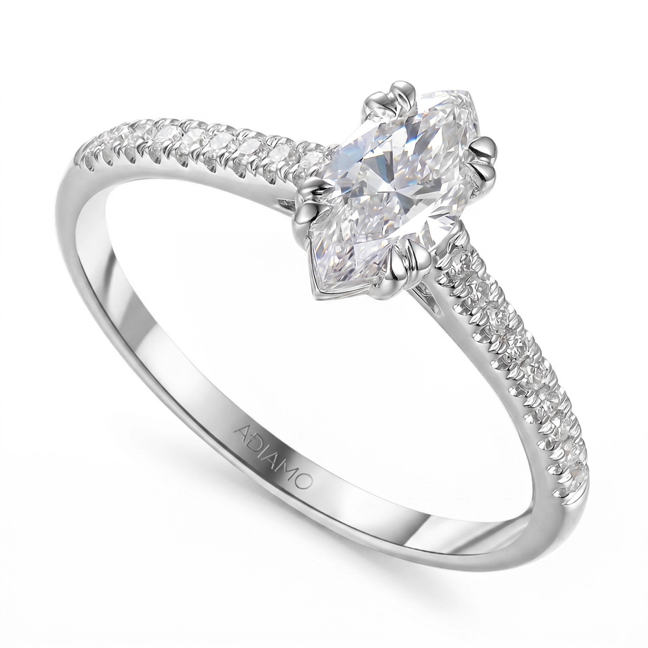 Pierścionek z białego złota z diamentami laboratoryjnymi - szlif markiza - 0,50 ct (R103514 W LGD 0,54ct): 10