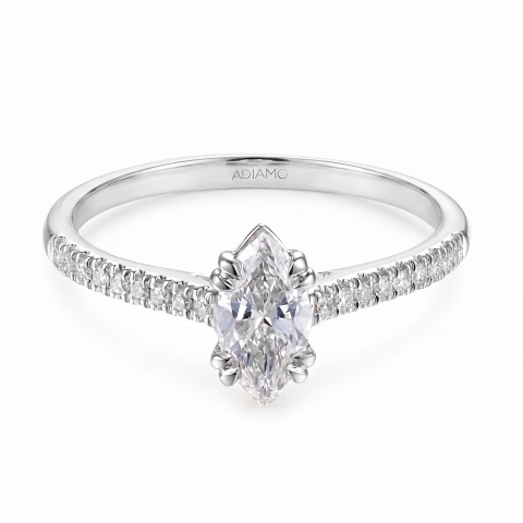 Pierścionek z białego złota z diamentami laboratoryjnymi - szlif markiza - 0,50 ct (R103514 W LGD 0,54ct)