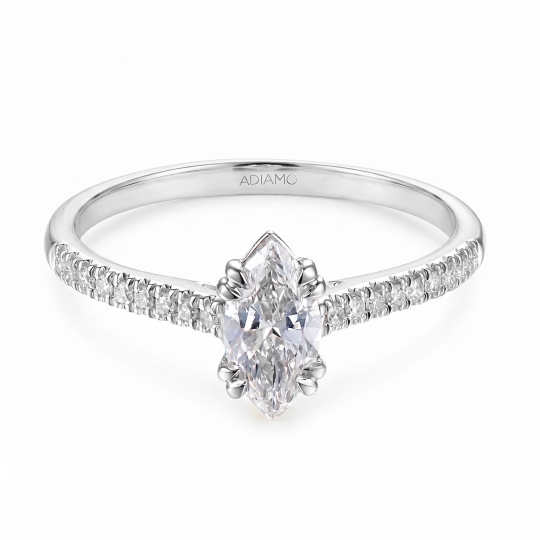 Pierścionek z białego złota z diamentami laboratoryjnymi - szlif markiza - 0,50 ct (R103514 W LGD 0,54ct): 10