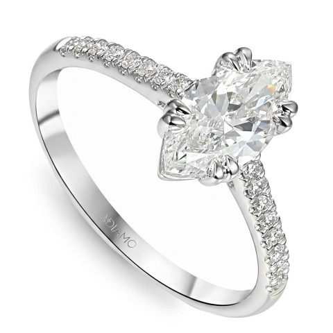 Pierścionek z białego złota z diamentami laboratoryjnymi - szlif markiza - 1,00 ct (R103514 W LGD 1,05ct)