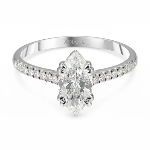 Pierścionek z białego złota z diamentami laboratoryjnymi - szlif markiza - 1,00 ct (R103514 W LGD 1,05ct)