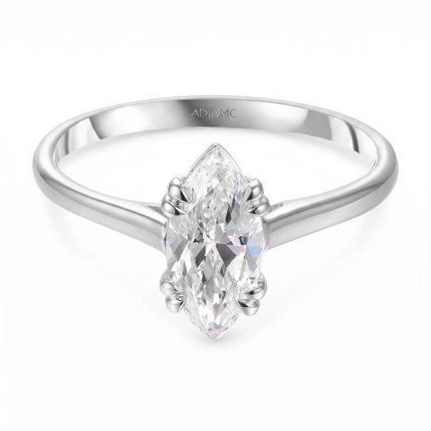 Pierścionek z białego złota z diamentem laboratoryjnym - szlif markiza - 1,00 ct (R103515 W LGD 1,04ct)