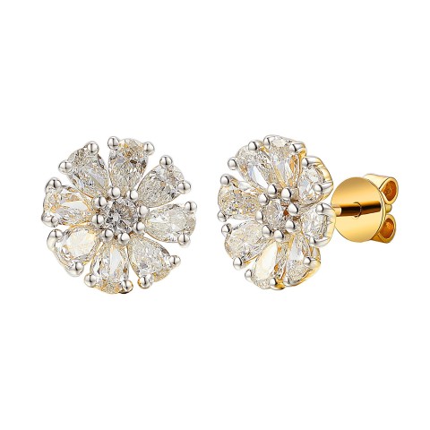 Kolczyki z żółtego złota z diamentami laboratoryjnymi w szlifie gruszkowym - 1,63ct - sztyft (E102657 Y S LGD 0,12ct)