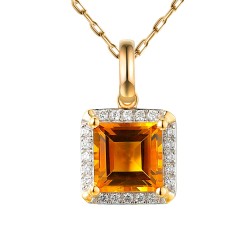 Zawieszka z żółtego złota z cytrynem w szlifie kwadratowym i diamentami zakutymi dookoła (P77951 Y CT) - zdjęcie: 2