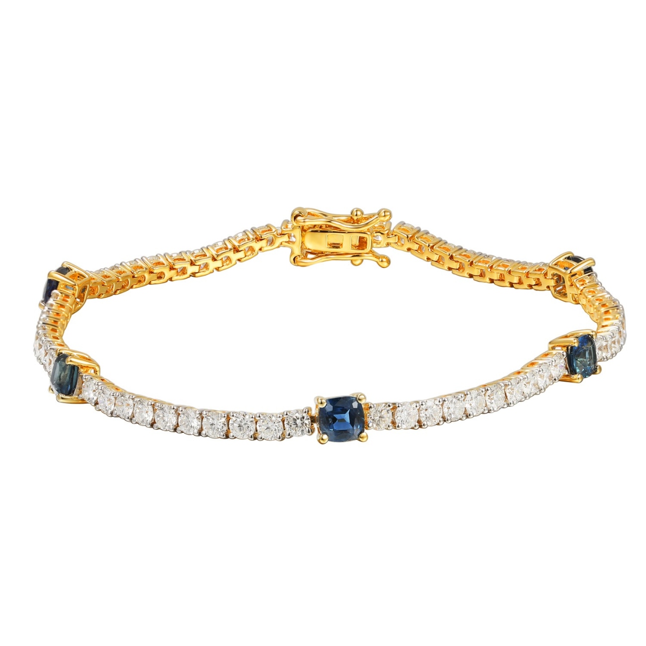 Bransoletka z żółtego złota z szafirami w szlifie okrągłym i diamentami (B10326 Y)