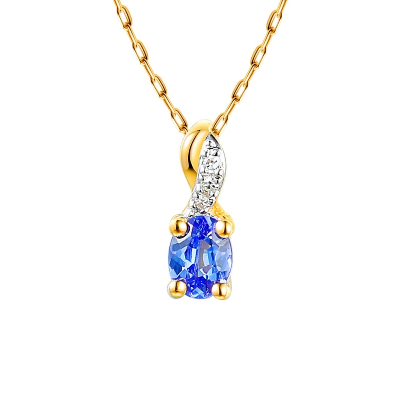 Zawieszka z żółtego złota z tanzanitem w szlifie owalnym i diamenami (P82444 Y T)
