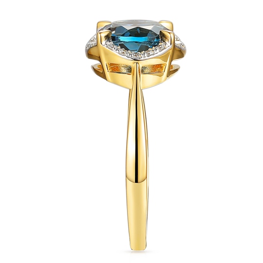Pierścionek z żółtego złota z london blue topazem w szlifie okrągłym i diamentami (R50309 Y LBT): 16