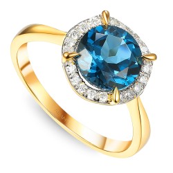 Pierścionek z żółtego złota z london blue topazem w szlifie okrągłym i diamentami (R50309 Y LBT): 16 - zdjęcie: 2