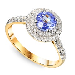 Pierścionek z żółtego złota z tanzanitem i diamentami (R79583 Y T)