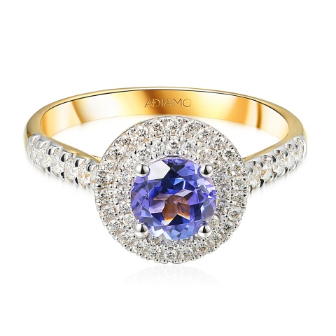 Pierścionek z żółtego złota z tanzanitem i diamentami (R79583 Y T)