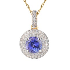 Zawieszka z żółtego złota z tanzanitem w szlifie okrągłym i diamentami (P79583 Y T)