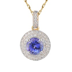 Zawieszka z żółtego złota z tanzanitem w szlifie okrągłym i diamentami (P79583 Y T) - zdjęcie: 2