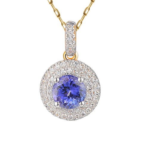 Zawieszka z żółtego złota z tanzanitem w szlifie okrągłym i diamentami (P79583 Y T)