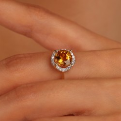 Pierścionek z żółtego złota z cytrynem w szlifie okrągłym i diamentami (R50309 Y CT): 16 - zdjęcie: 6