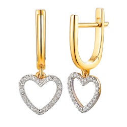 Kolczyki wiszące z żółtego złota z diamentami - 0,14 ct - serce -zapięcie angielskie (E99155 Y A) - zdjęcie: 2