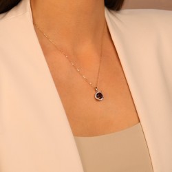 Zawieszka z żółtego złota z kwarcem dymnym w szlifie okrągłym i diamentami zakutymi dookoła (P50309 Y SQ) - zdjęcie: 3