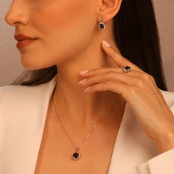 Zawieszka z żółtego złota z kwarcem dymnym w szlifie okrągłym i diamentami zakutymi dookoła (P50309 Y SQ) - zdjęcie: 5