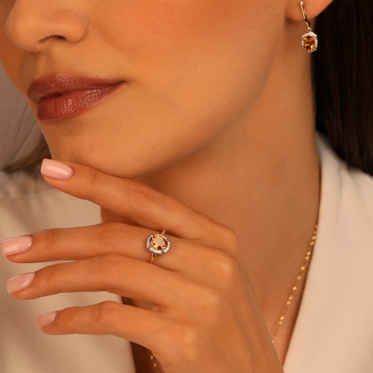 Pierścionek z żółtego złota z cytrynem w szlifie owalnym i diamentami (R93168 Y CT): 15