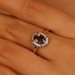 Pierścionek z żółtego złota z kwarcem dymnym w szlifie owalnym i diamentami (R93168 Y SQ): 10 - zdjęcie: 6