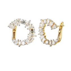 Kolczyki z żółtego złota z diamentami laboratoryjnymi w wielu szlifach - 3,89 ct - zapięcie angielskie (E95357 Y A LGD) - zdjęcie: 2