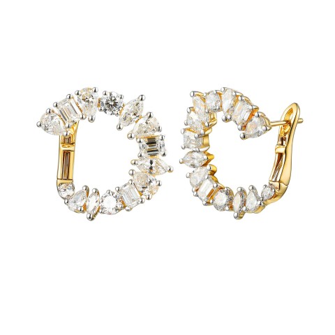 Kolczyki z żółtego złota z diamentami laboratoryjnymi w wielu szlifach - 3,89 ct - zapięcie angielskie (E95357 Y A LGD)