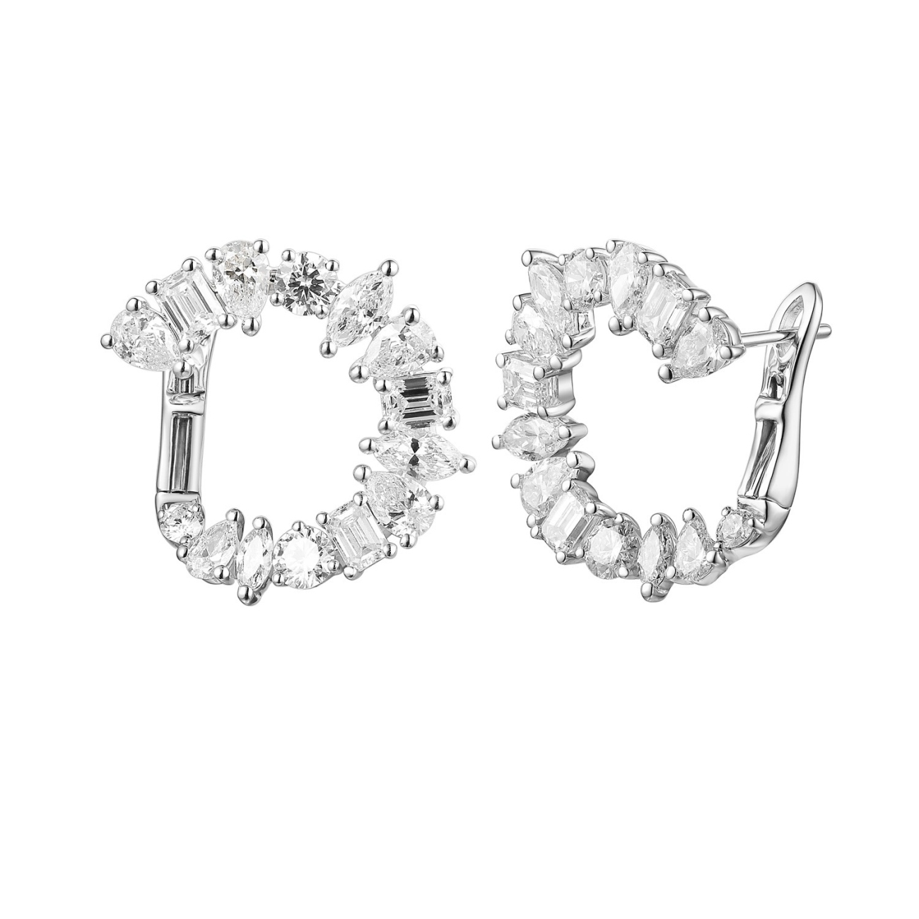 Kolczyki z białego złota z diamentami laboratoryjnymi w wielu szlifach - 3,92 ct - zapięcie angielskie (E95357 W A LGD)