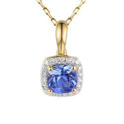 Zawieszka z żółtego złota z tanzanitem w szlifie cushion i diamentami (P58266 Y T) - zdjęcie: 2