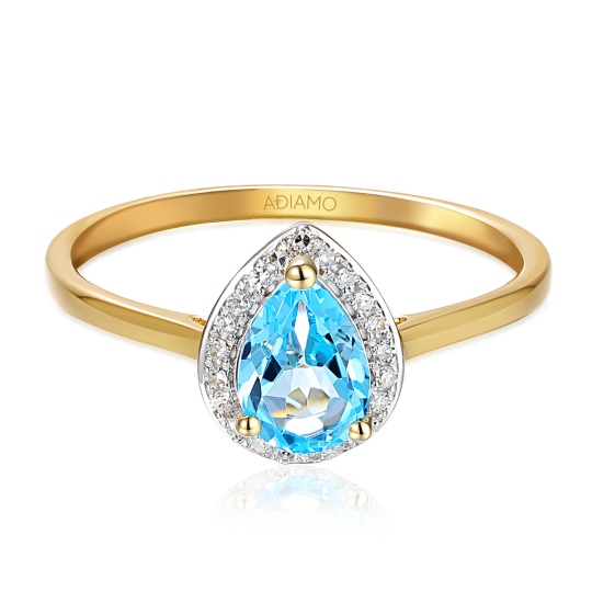 Pierścionek z blue topazem i diamentami (R62902 Y BT)