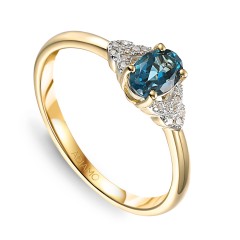 Pierścionek z london blue topazem w szlifie owalnym i diamentami (R59732 Y LBT)