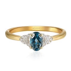 Pierścionek z london blue topazem w szlifie owalnym i diamentami (R59732 Y LBT)