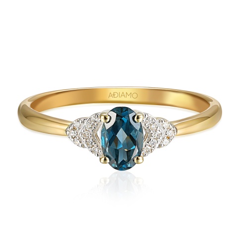Pierścionek z london blue topazem w szlifie owalnym i diamentami (R59732 Y LBT)