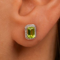 Kolczyki z żółtego złota z perydotami i diamentami - sztyft 1,41ct - patentka (E62904 Y S PT) - zdjęcie: 4