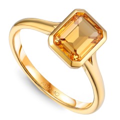 Pierścionek z żółtego złota z cytrynem w szlifie szmaragdowym - 1,55 ct (R93955 Y CT)