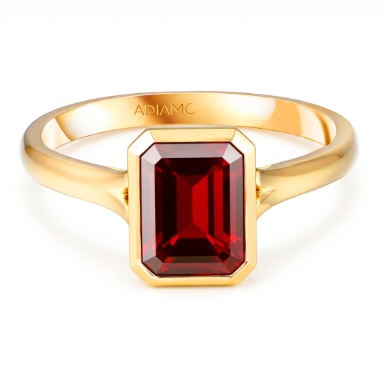 Pierścionek z żółtego złota z granatem w szlifie szmaragdowym - 1,54 ct (R93955 Y GT): 14