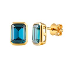 Kolczyki z żółtego złota z london blue topazami w szlifie szmaragdowym - sztyft - 2,57 ct (E93955 Y LBT)