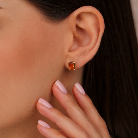 Kolczyki z żółtego złota z cytrynami w szlifie szmaragdowym - sztyft - 2,21 ct (E93955 Y CT)