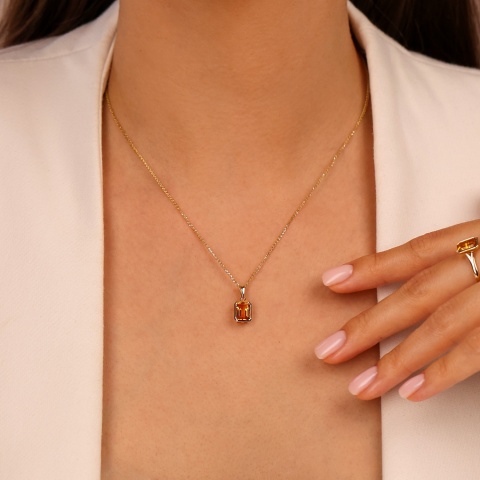 Zawieszka z żółtego złota z cytrynem w szlifie szmargdowym - 1,47 ct (P93955 Y CT)